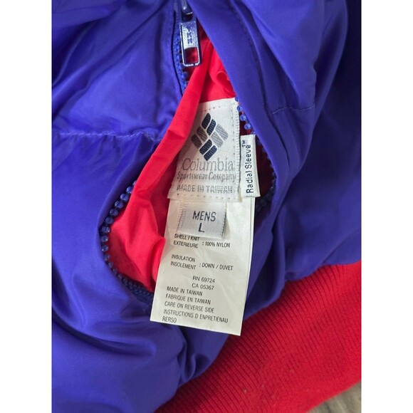 Vintage 90s Columbia Down Puffer Jacket Reversible Mens Large Red Blue - Picture 7 of 9